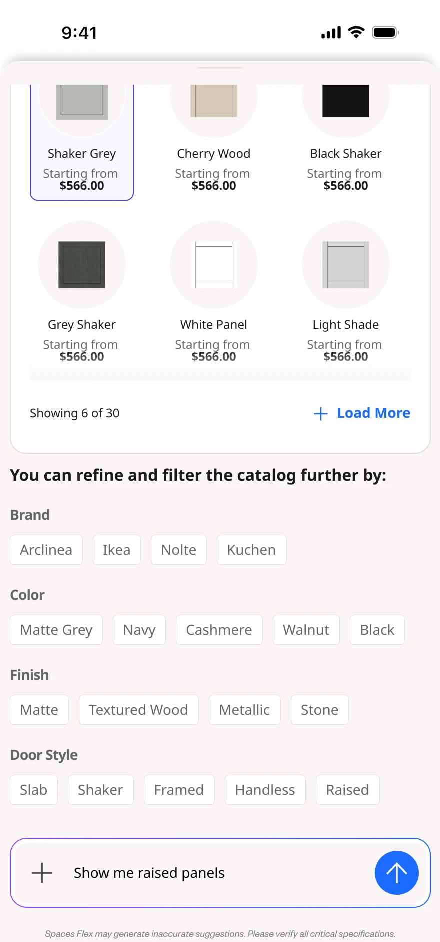 Catalog filter: brand, colour, finish and door style.