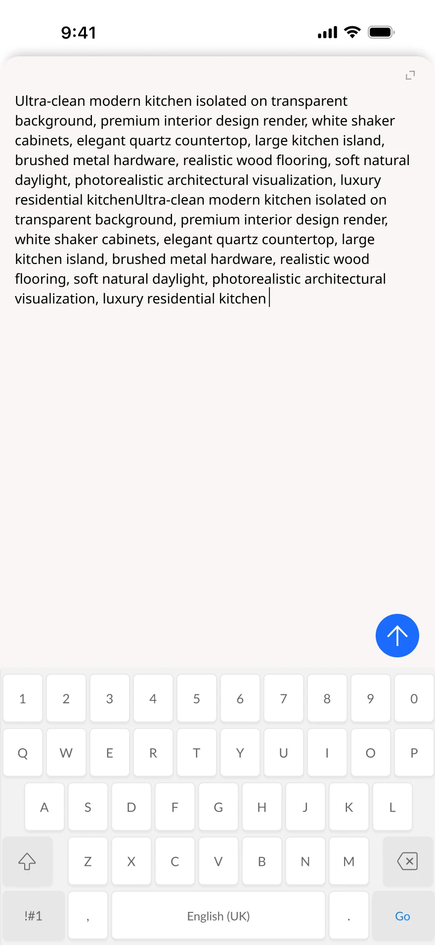 Free-form prompt entry with the keyboard open.