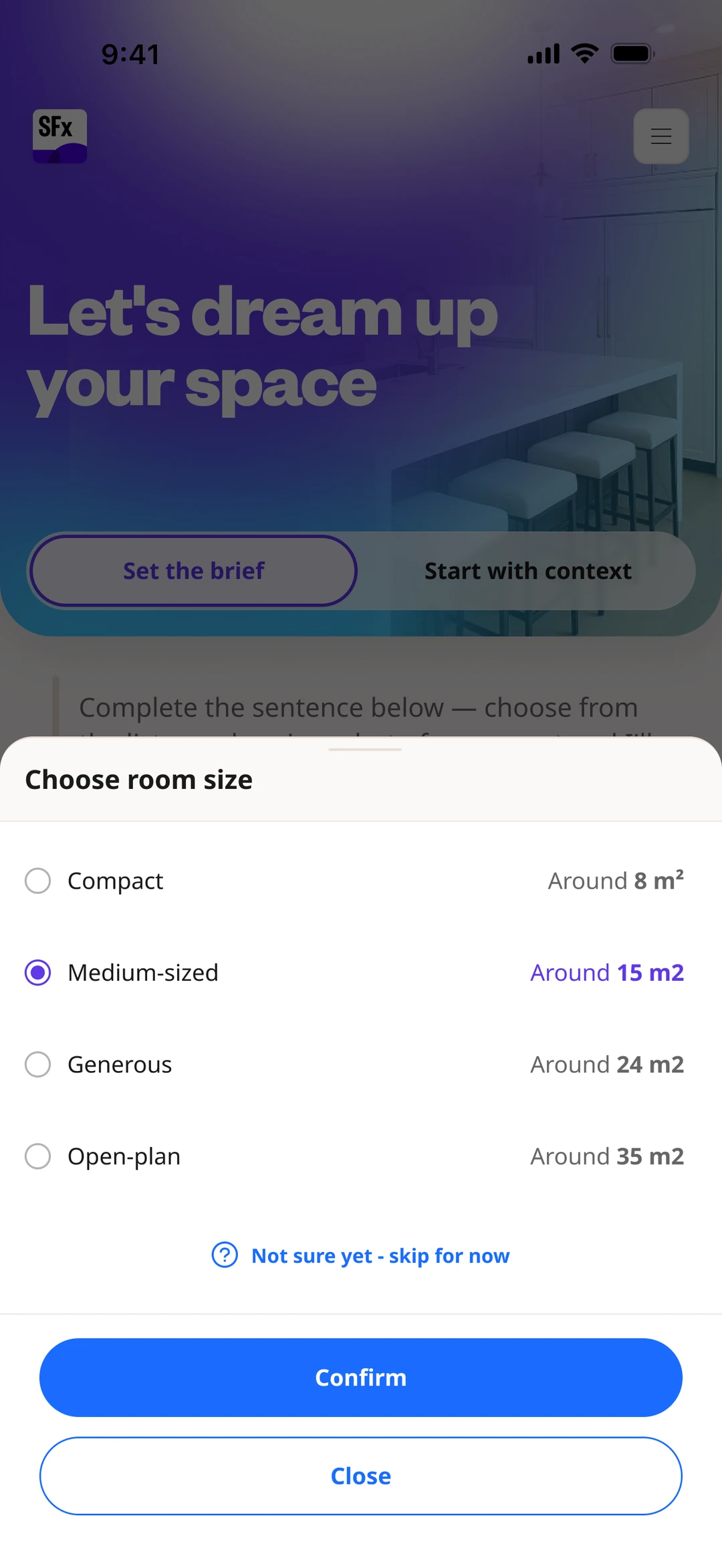 Choose room size.