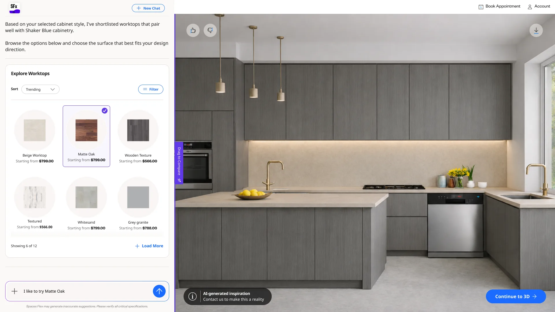 Worktop finishes grid.